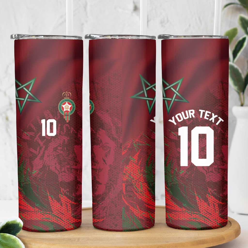 Custom Morocco National Football Skinny Tumbler The Atlas Lions Grunge with National Flag - Wonder Print Shop