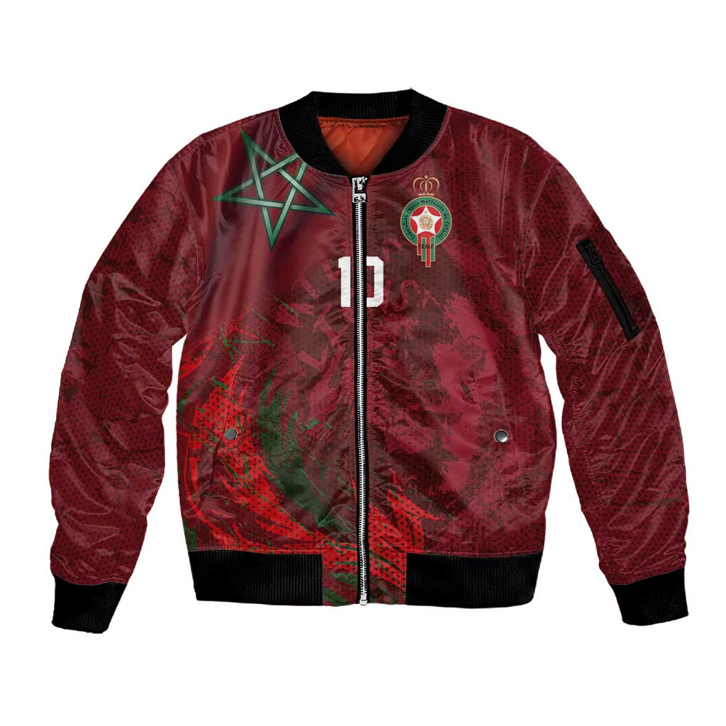 Custom Morocco National Football Sleeve Zip Bomber Jacket The Atlas Lions Grunge with National Flag - Wonder Print Shop