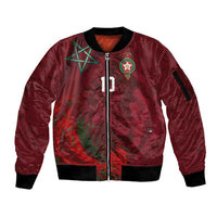 Custom Morocco National Football Sleeve Zip Bomber Jacket The Atlas Lions Grunge with National Flag - Wonder Print Shop