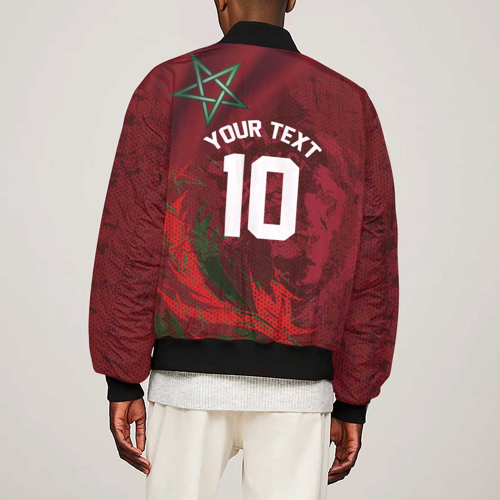 Custom Morocco National Football Sleeve Zip Bomber Jacket The Atlas Lions Grunge with National Flag - Wonder Print Shop