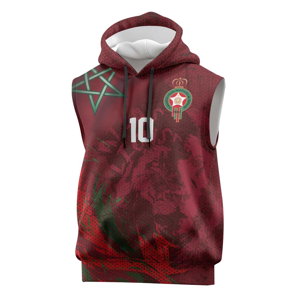Custom Morocco National Football Sleeveless Hoodie The Atlas Lions Grunge with National Flag - Wonder Print Shop