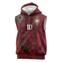 Custom Morocco National Football Sleeveless Hoodie The Atlas Lions Grunge with National Flag - Wonder Print Shop