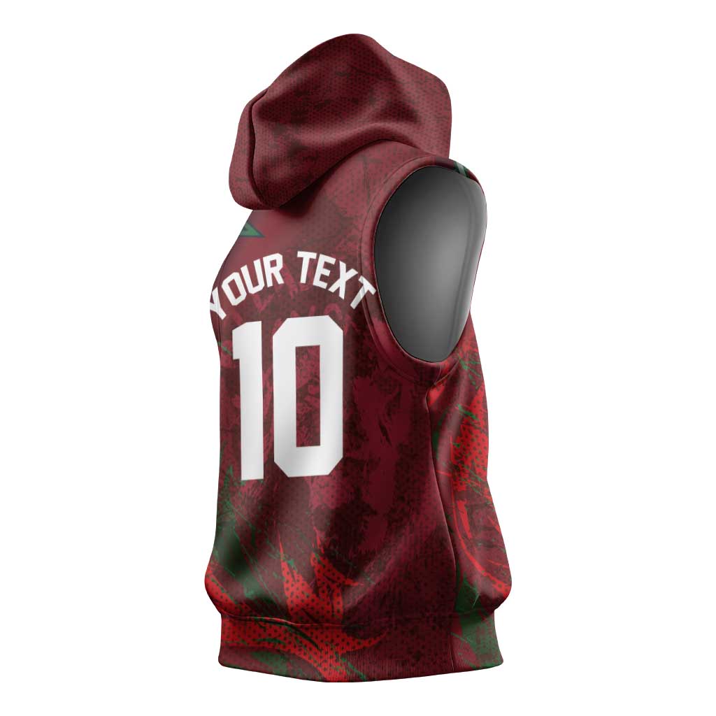 Custom Morocco National Football Sleeveless Hoodie The Atlas Lions Grunge with National Flag - Wonder Print Shop