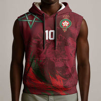 Custom Morocco National Football Sleeveless Hoodie The Atlas Lions Grunge with National Flag - Wonder Print Shop