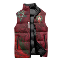 Custom Morocco National Football Sleeveless Puffer Jacket The Atlas Lions Grunge with National Flag - Wonder Print Shop