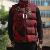 Custom Morocco National Football Sleeveless Puffer Jacket The Atlas Lions Grunge with National Flag - Wonder Print Shop