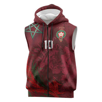 Custom Morocco National Football Sleeveless Zip Hoodie The Atlas Lions Grunge with National Flag - Wonder Print Shop