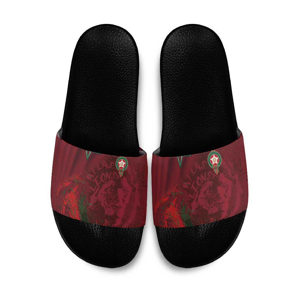 Morocco National Football Slide Sandals The Atlas Lions Grunge with National Flag - Wonder Print Shop
