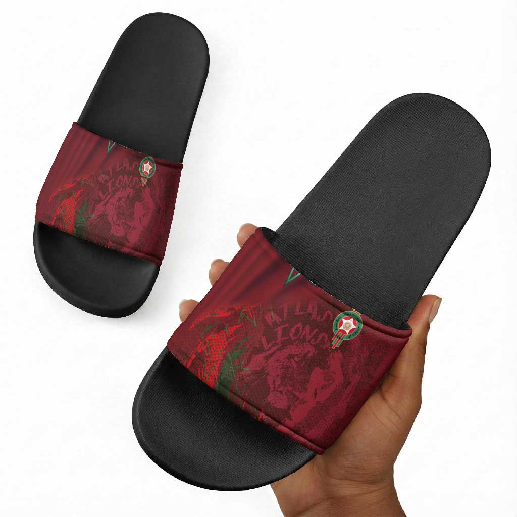 Morocco National Football Slide Sandals The Atlas Lions Grunge with National Flag - Wonder Print Shop