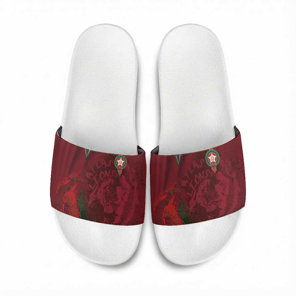 Morocco National Football Slide Sandals The Atlas Lions Grunge with National Flag - Wonder Print Shop