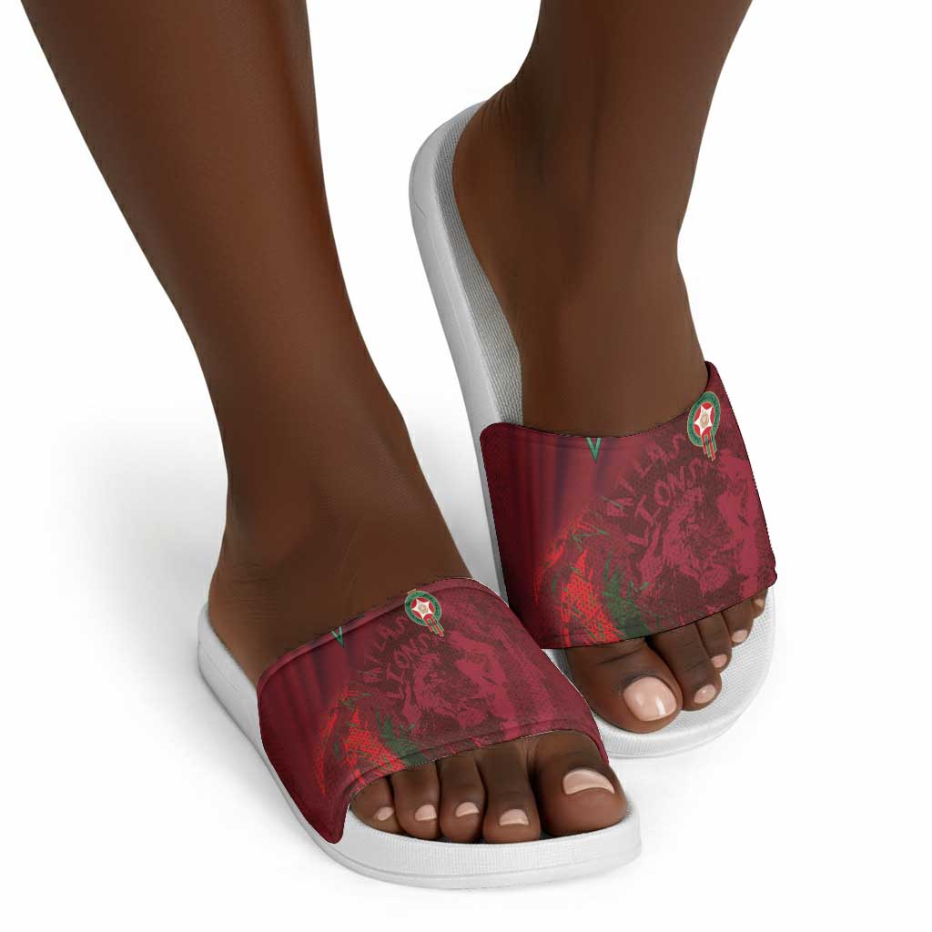 Morocco National Football Slide Sandals The Atlas Lions Grunge with National Flag - Wonder Print Shop