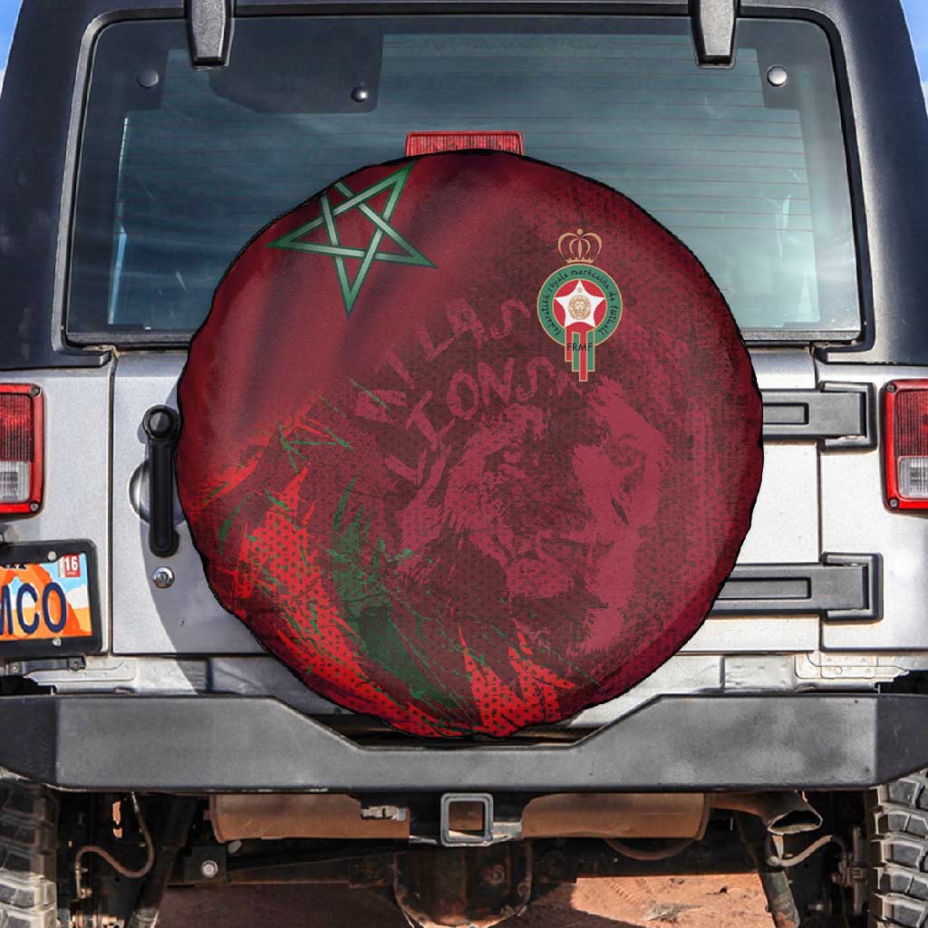 Morocco National Football Spare Tire Cover The Atlas Lions Grunge with National Flag - Wonder Print Shop