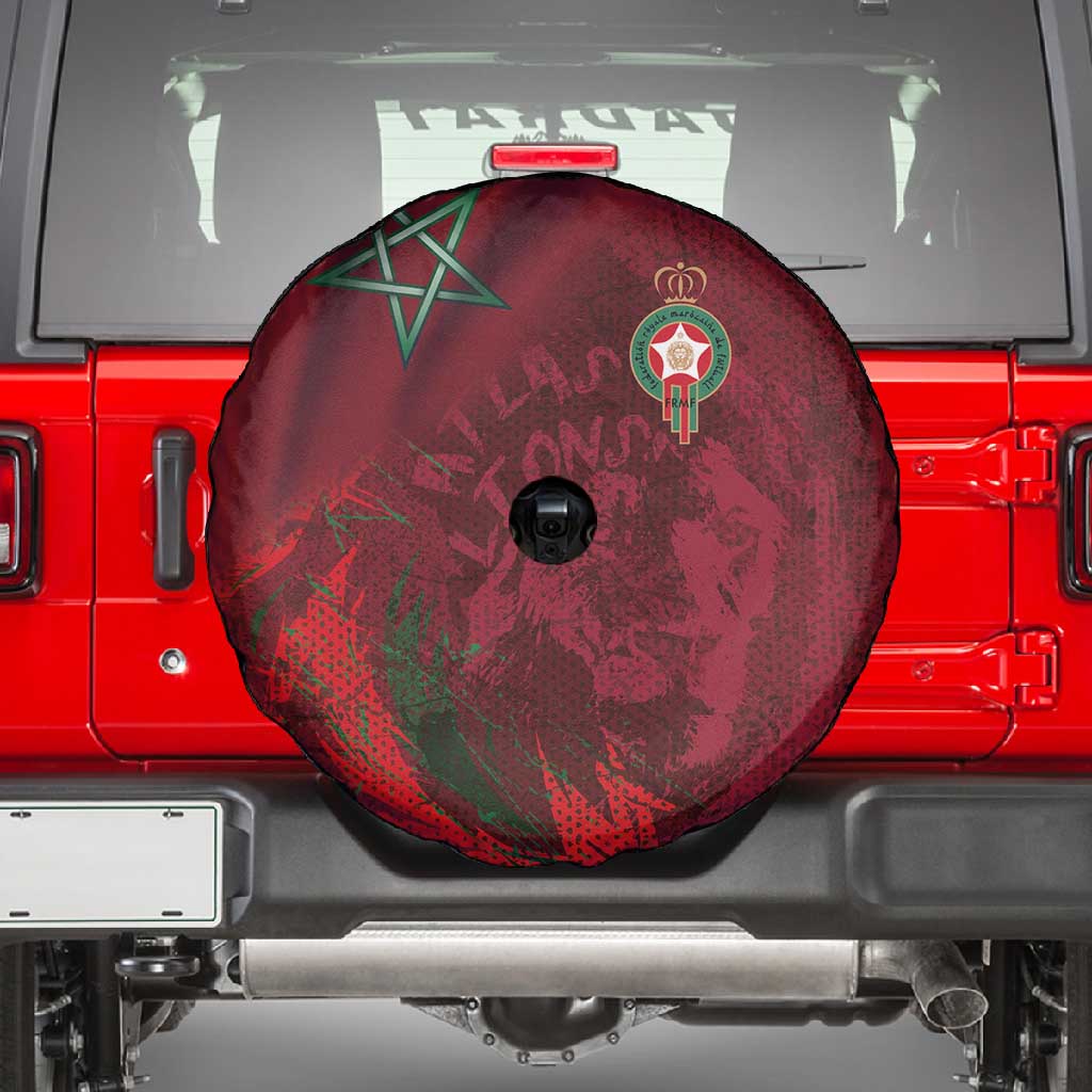 Morocco National Football Spare Tire Cover The Atlas Lions Grunge with National Flag - Wonder Print Shop