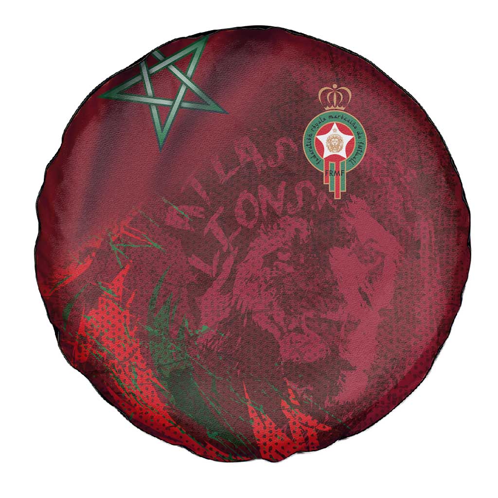 Morocco National Football Spare Tire Cover The Atlas Lions Grunge with National Flag - Wonder Print Shop