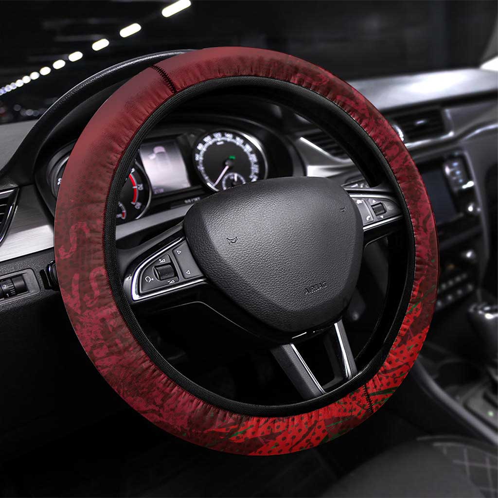 Morocco National Football Steering Wheel Cover The Atlas Lions Grunge with National Flag - Wonder Print Shop
