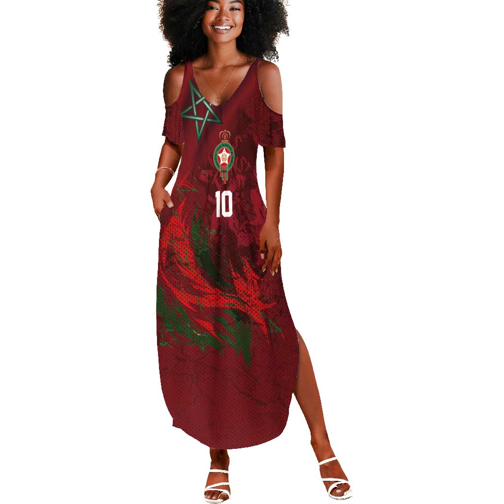 Custom Morocco National Football Summer Maxi Dress The Atlas Lions Grunge with National Flag - Wonder Print Shop