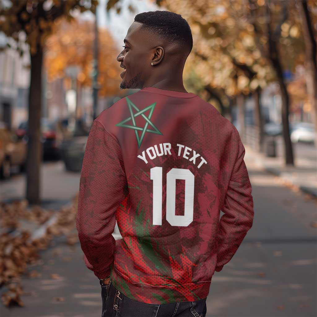 Custom Morocco National Football Sweatshirt The Atlas Lions Grunge with National Flag - Wonder Print Shop