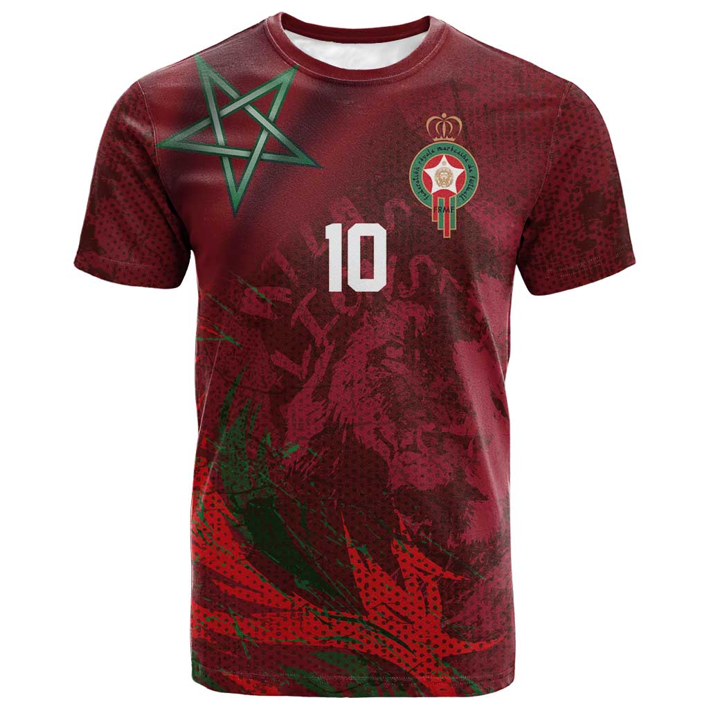 Custom Morocco National Football T shirt The Atlas Lions Grunge with National Flag - Wonder Print Shop