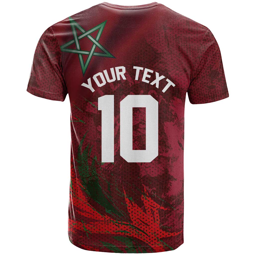 Custom Morocco National Football T shirt The Atlas Lions Grunge with National Flag - Wonder Print Shop