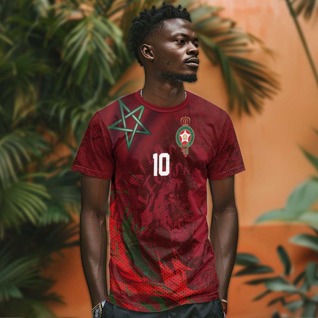 Custom Morocco National Football T shirt The Atlas Lions Grunge with National Flag - Wonder Print Shop