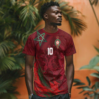 Custom Morocco National Football T shirt The Atlas Lions Grunge with National Flag - Wonder Print Shop