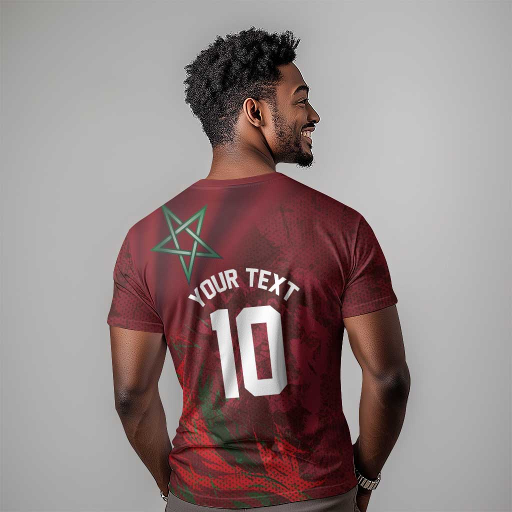 Custom Morocco National Football T shirt The Atlas Lions Grunge with National Flag - Wonder Print Shop