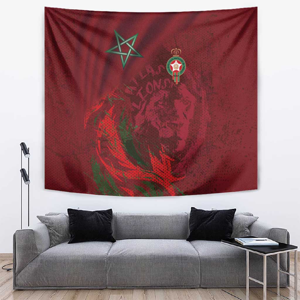 Morocco National Football Tapestry The Atlas Lions Grunge with National Flag - Wonder Print Shop