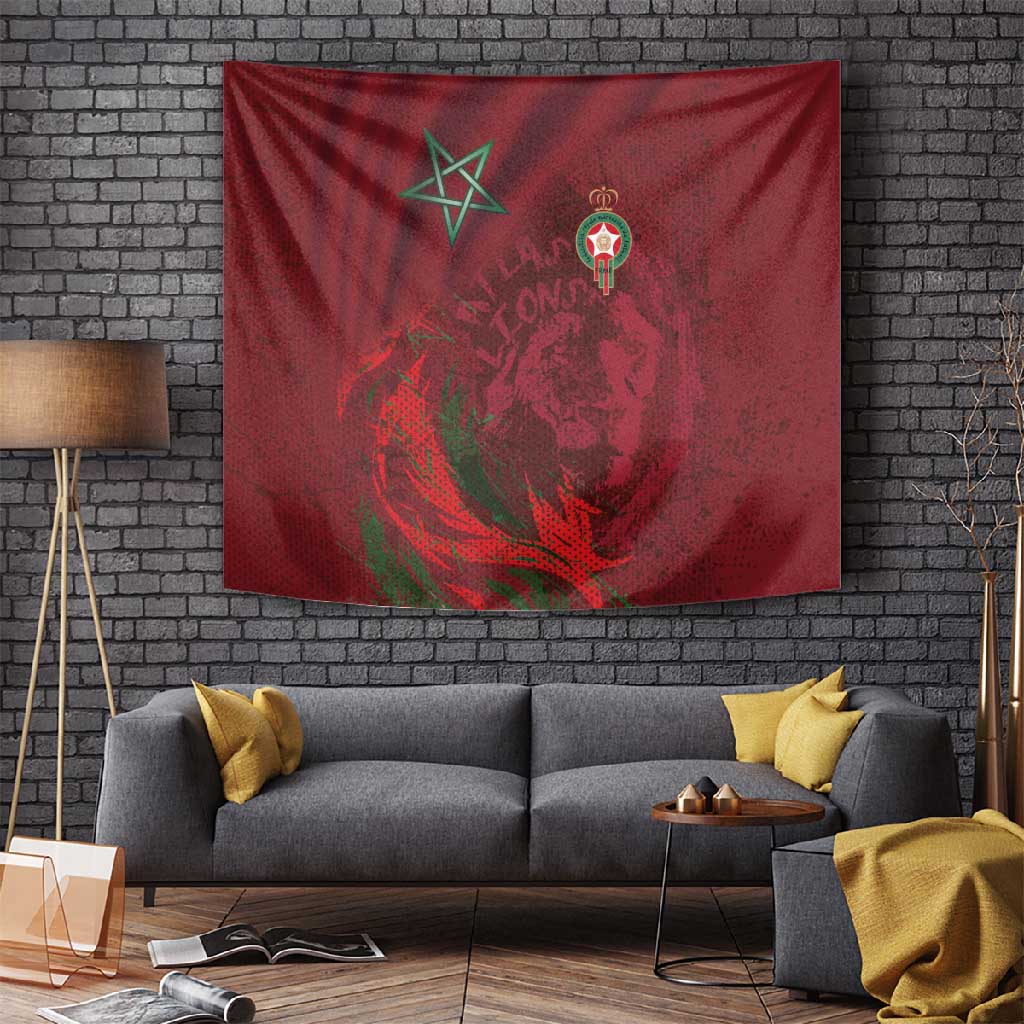 Morocco National Football Tapestry The Atlas Lions Grunge with National Flag - Wonder Print Shop
