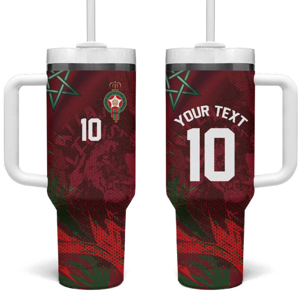 Custom Morocco National Football Tumbler With Handle The Atlas Lions Grunge with National Flag - Wonder Print Shop