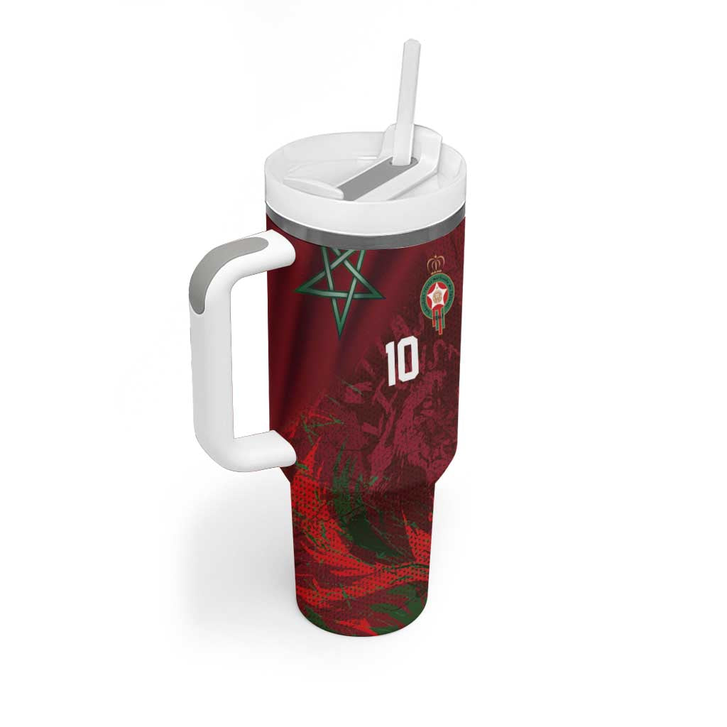 Custom Morocco National Football Tumbler With Handle The Atlas Lions Grunge with National Flag - Wonder Print Shop