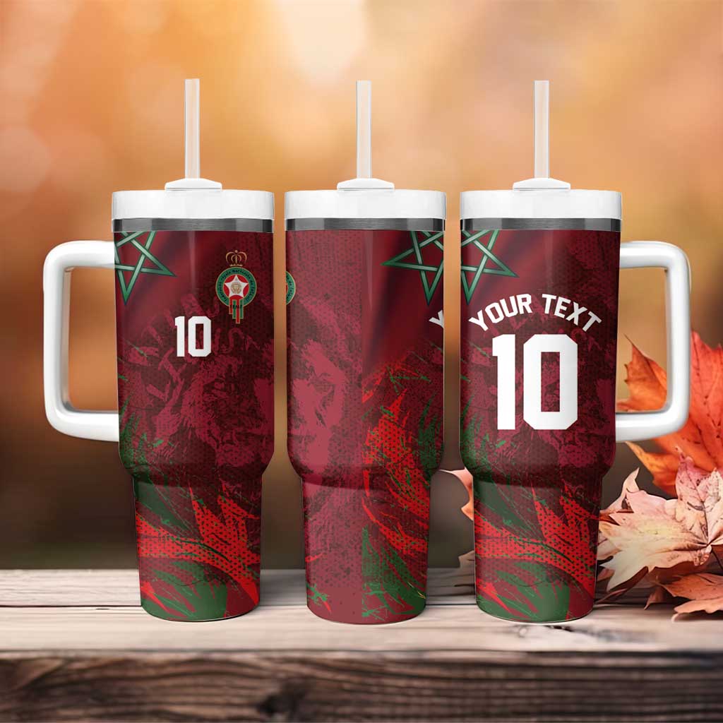 Custom Morocco National Football Tumbler With Handle The Atlas Lions Grunge with National Flag - Wonder Print Shop