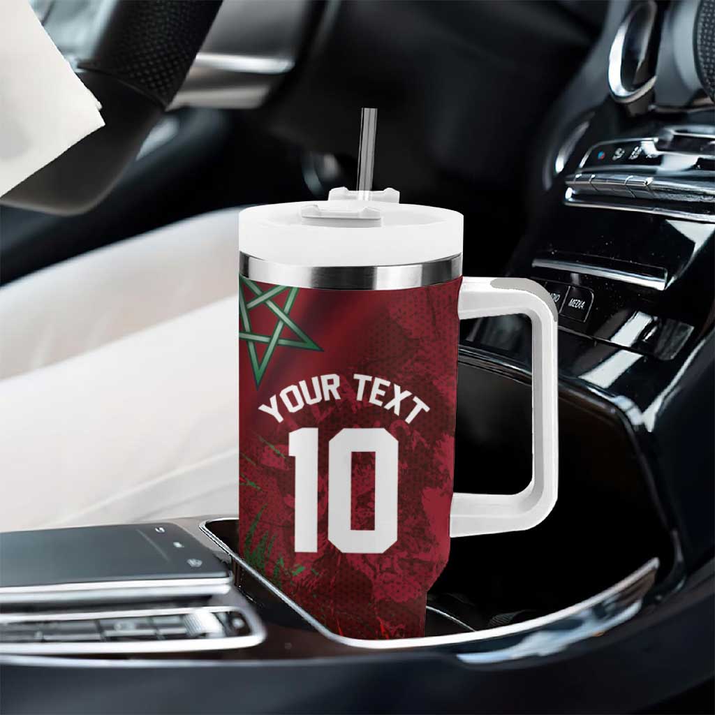 Custom Morocco National Football Tumbler With Handle The Atlas Lions Grunge with National Flag - Wonder Print Shop