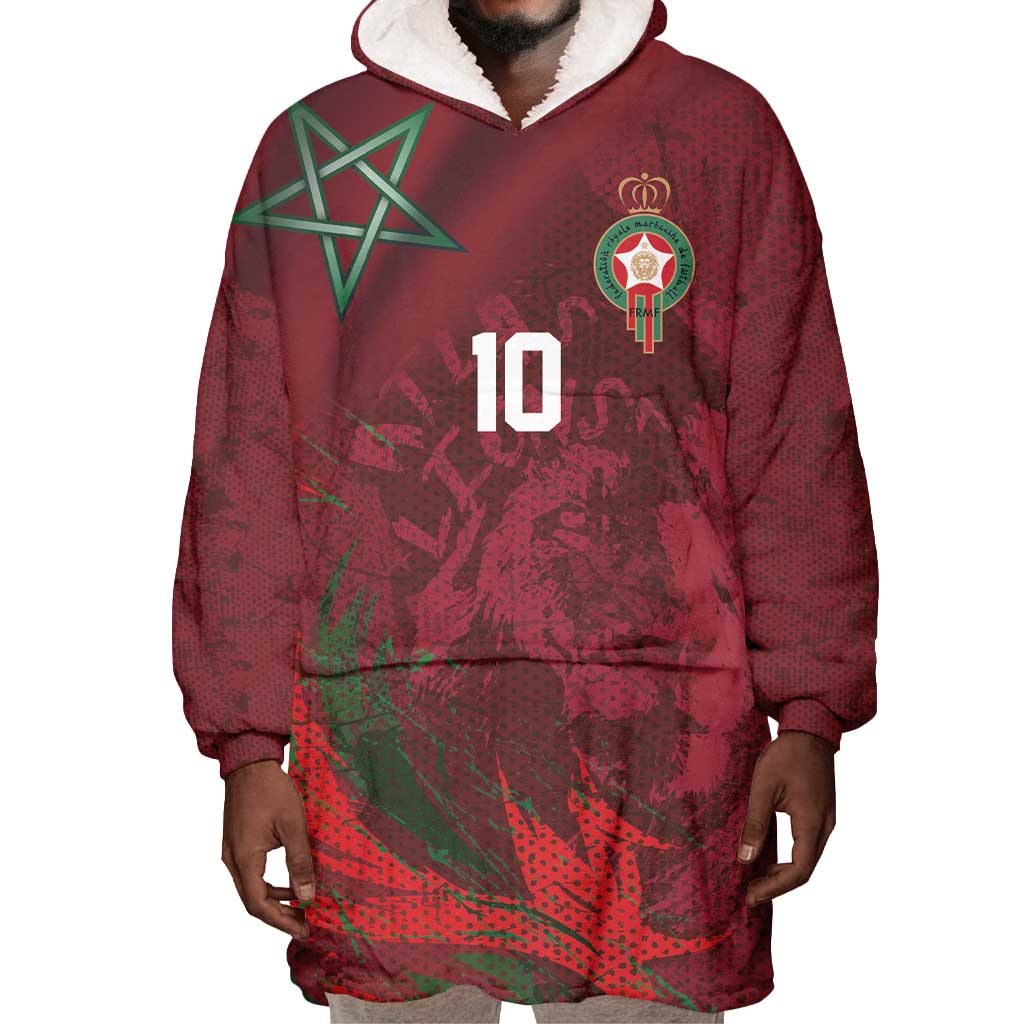 Custom Morocco National Football Wearable Blanket Hoodie The Atlas Lions Grunge with National Flag - Wonder Print Shop