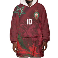 Custom Morocco National Football Wearable Blanket Hoodie The Atlas Lions Grunge with National Flag - Wonder Print Shop