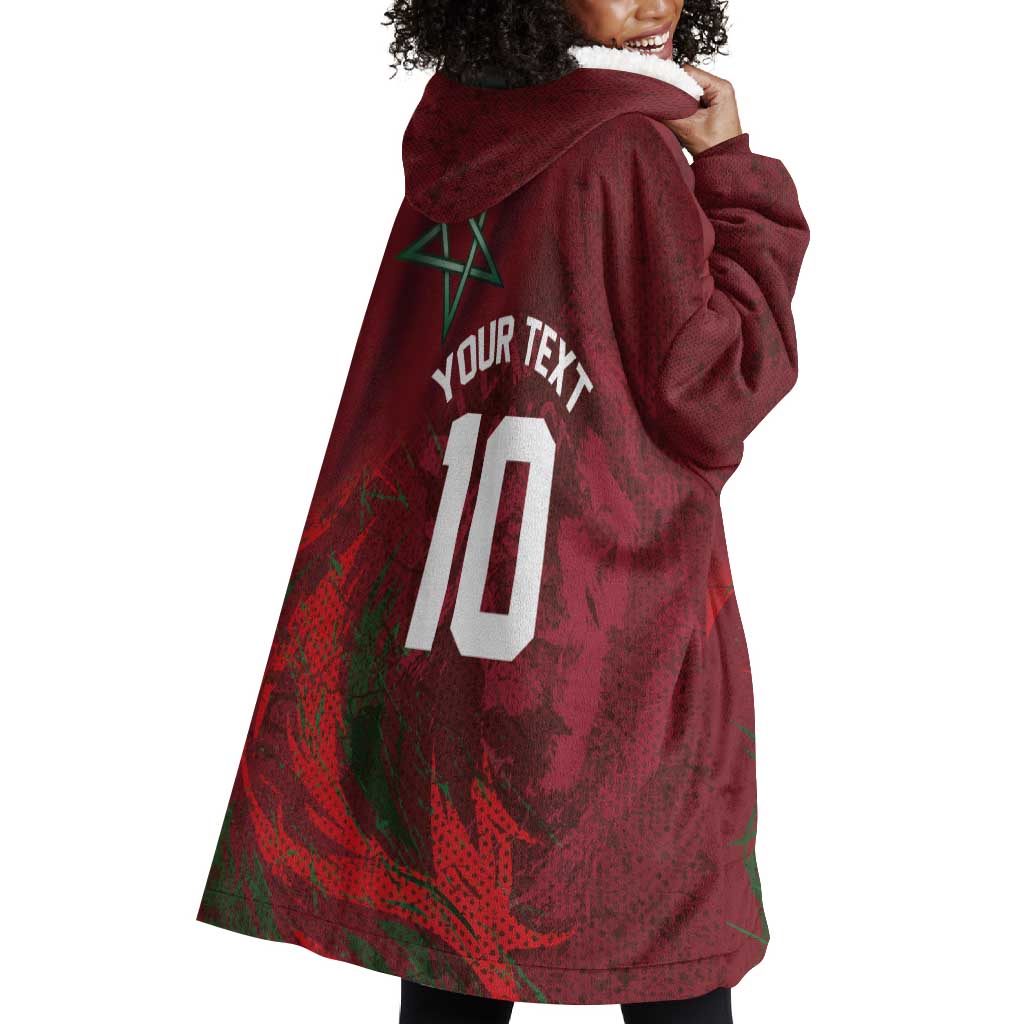 Custom Morocco National Football Wearable Blanket Hoodie The Atlas Lions Grunge with National Flag - Wonder Print Shop