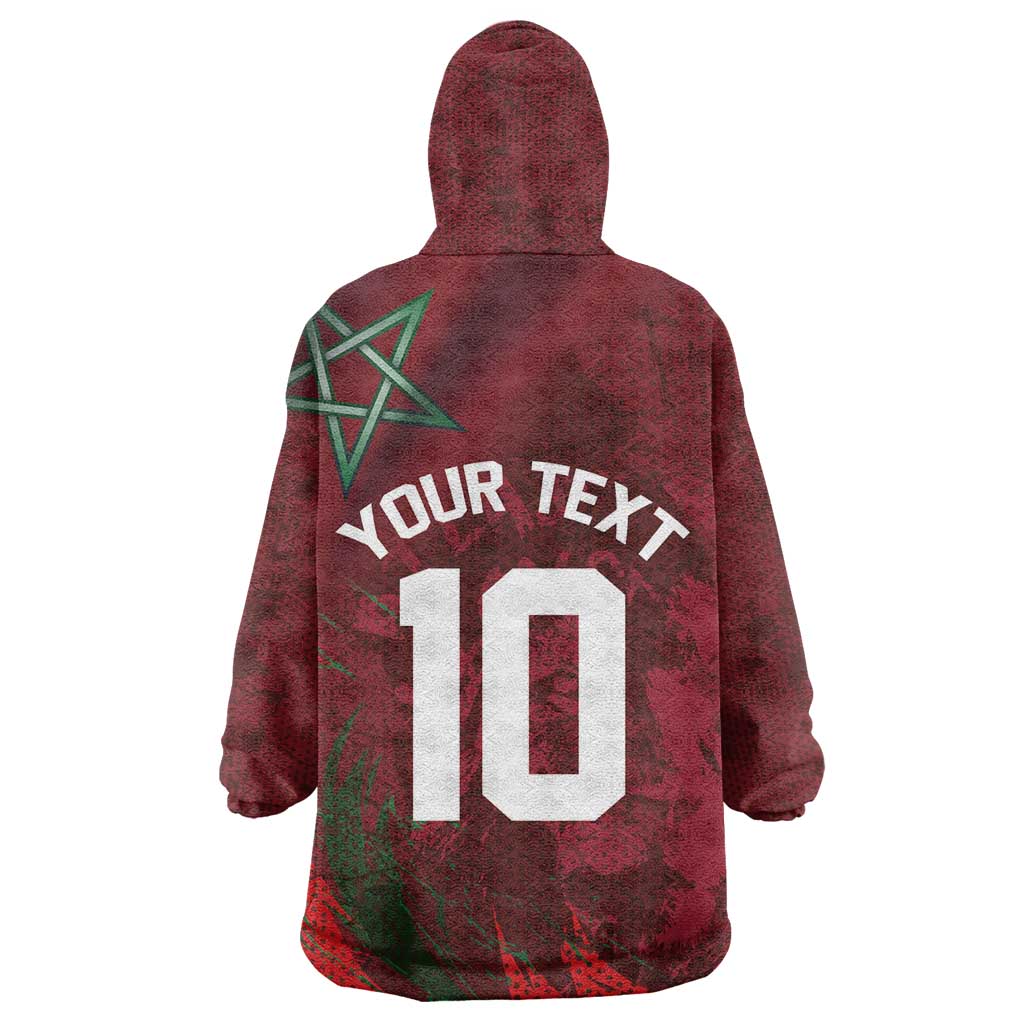 Custom Morocco National Football Wearable Blanket Hoodie The Atlas Lions Grunge with National Flag - Wonder Print Shop