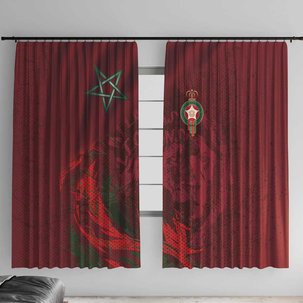 Morocco National Football Window Curtain The Atlas Lions Grunge with National Flag - Wonder Print Shop