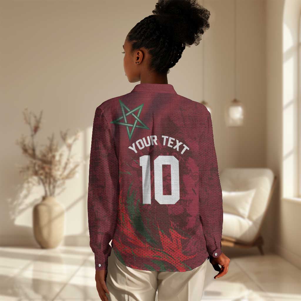 Custom Morocco National Football Women Casual Shirt The Atlas Lions Grunge with National Flag - Wonder Print Shop