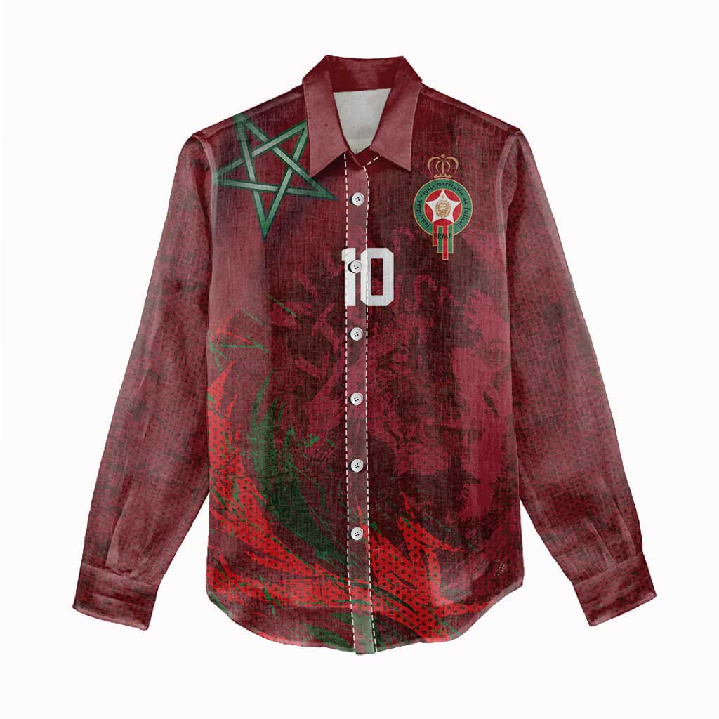 Custom Morocco National Football Women Casual Shirt The Atlas Lions Grunge with National Flag - Wonder Print Shop