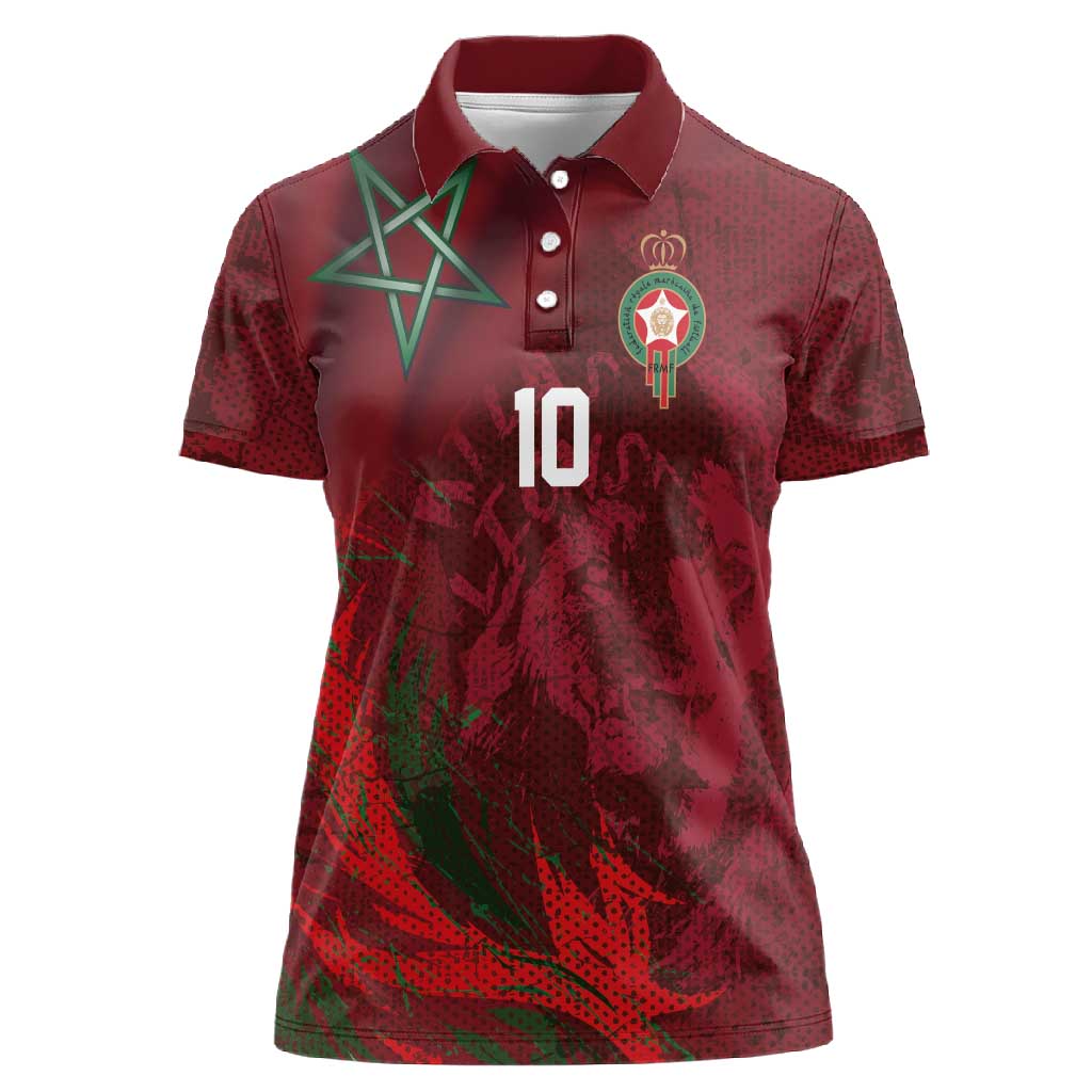 Custom Morocco National Football Women Polo Shirt The Atlas Lions Grunge with National Flag - Wonder Print Shop