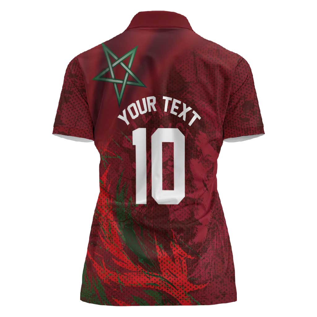 Custom Morocco National Football Women Polo Shirt The Atlas Lions Grunge with National Flag - Wonder Print Shop