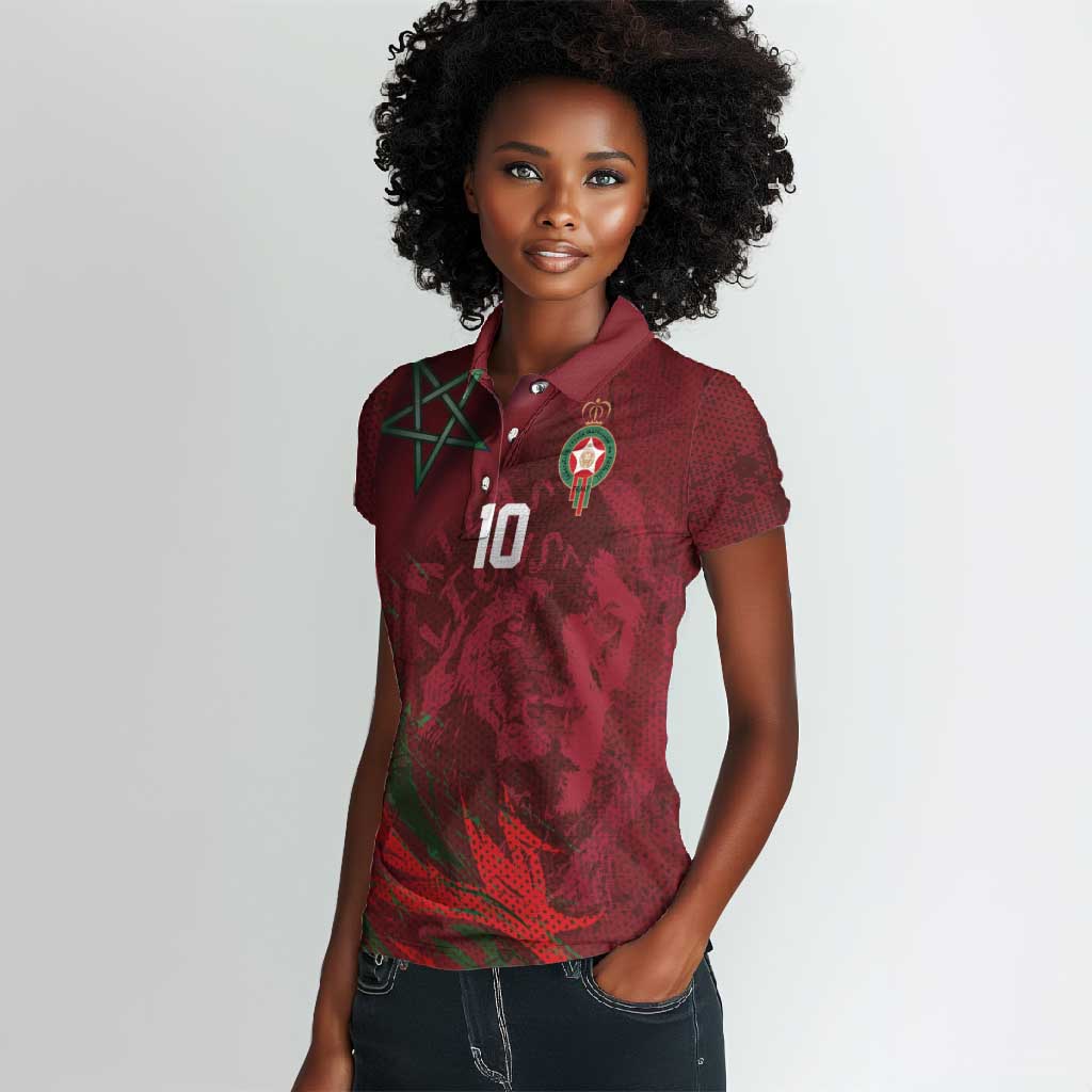 Custom Morocco National Football Women Polo Shirt The Atlas Lions Grunge with National Flag - Wonder Print Shop