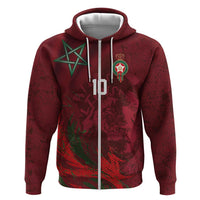Custom Morocco National Football Zip Hoodie The Atlas Lions Grunge with National Flag - Wonder Print Shop