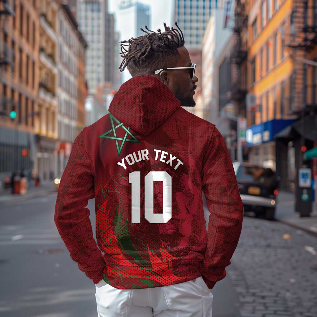 Custom Morocco National Football Zip Hoodie The Atlas Lions Grunge with National Flag - Wonder Print Shop