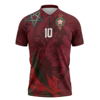 Custom Morocco National Football Zipper Polo Shirt The Atlas Lions Grunge with National Flag - Wonder Print Shop