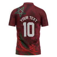 Custom Morocco National Football Zipper Polo Shirt The Atlas Lions Grunge with National Flag - Wonder Print Shop
