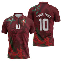 Custom Morocco National Football Zipper Polo Shirt The Atlas Lions Grunge with National Flag - Wonder Print Shop