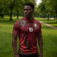 Custom Morocco National Football Zipper Polo Shirt The Atlas Lions Grunge with National Flag - Wonder Print Shop