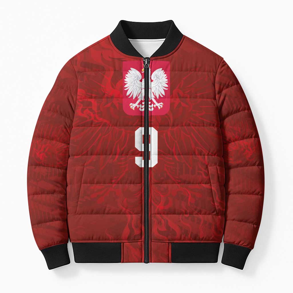 Custom Poland National Football Bomber Puffer Jacket The Eagles on Flames - Wonder Print Shop