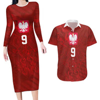 Custom Poland National Football Couples Matching Long Sleeve Bodycon Dress and Hawaiian Shirt The Eagles on Flames - Wonder Print Shop